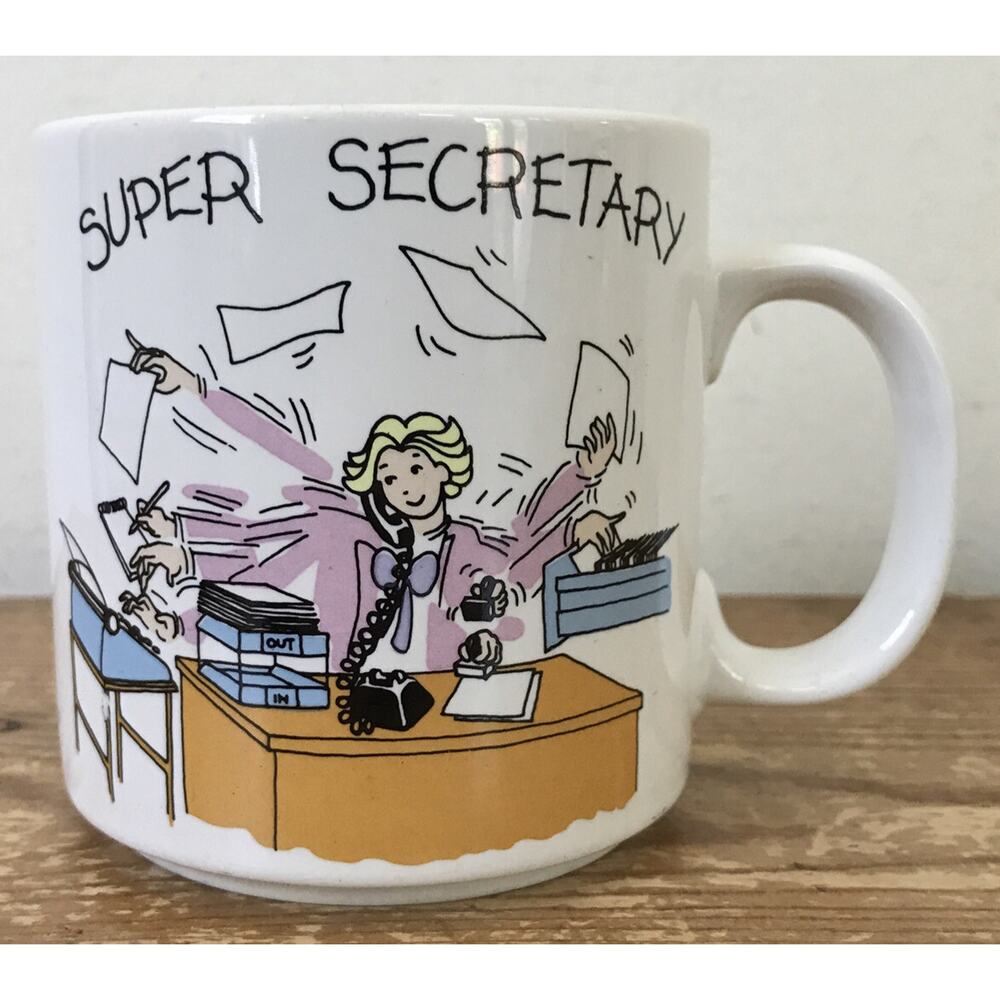Vintage 80s 90s Russ Berrie Funny Super Secretary Office Coffee Mug Cup